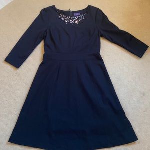 NYDJ bejeweled knit fit-and-flare black dress Size 6 EUC (built in shape wear)